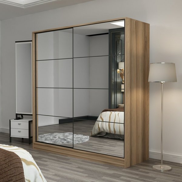 Kapusta Kleiderschrank mit Spiegeltüren, 220x52x210 cm - Braun