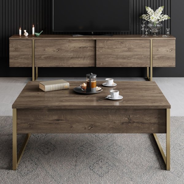Lux Couchtisch 90 x 60 cm - Walnuss/Gold