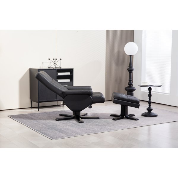 Duvnäs Reclinersessel mit Fußhocker - schwarzes PU