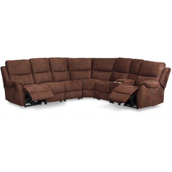Genießen Sie Hollywood Relax Ecksofa - 6-Sitzer (elektrisch) in braunem Mikrofaserstoff