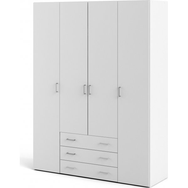 Space-Kleiderschrank mit 4 Türen und 3 Schubladen - Weiß