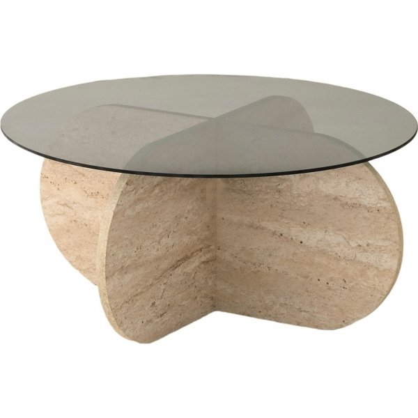 Bubble Couchtisch Ø75 cm - Travertin/rauchfarbenes Glas