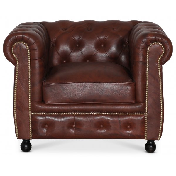 Chesterfield-Sessel aus braunem Leder - Old England + Fleckentferner für Möbel