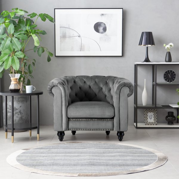Sessel Chesterfield grau Samt Royal