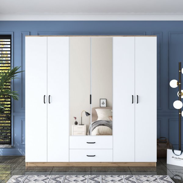 Bardo Kleiderschrank 210 x 51,5 x 210 cm - Walnuss/Weiß