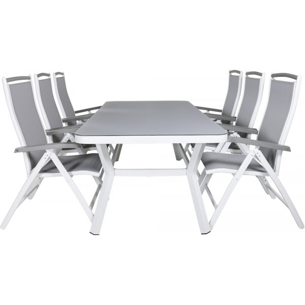 Virya Outdoor-Essgruppe mit 6 Albany-Stühlen - Weiß/Grau