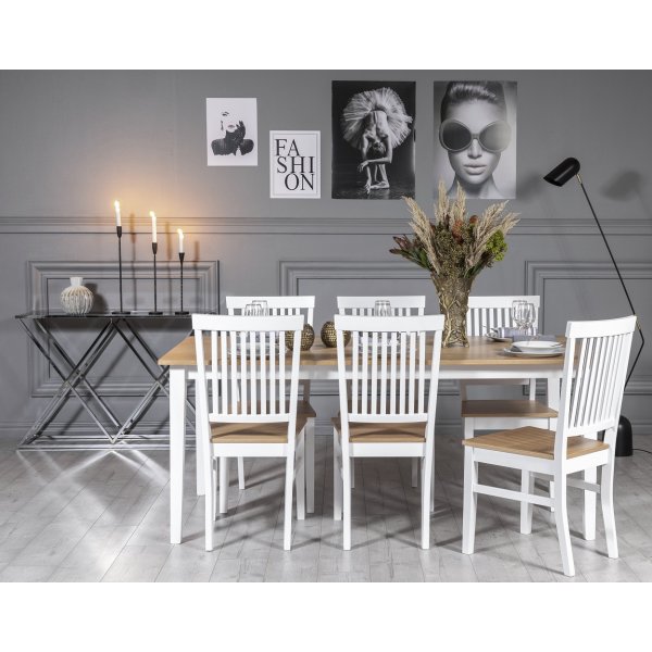 Fårö Essgruppe: Tisch 180 cm inklusive 6 Fårö Stühle - Eiche/weiß + 4.00 x Möbelfüße