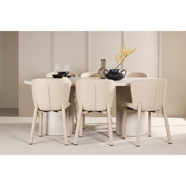 Esstisch Narvik mit 6 Astoria-Stühlen - Beige