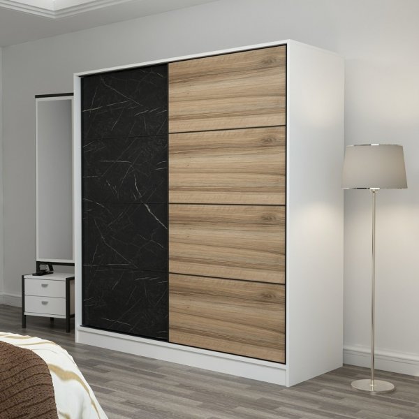 Kapusta Kleiderschrank 220x52x210 cm - Weiß/Schwarz/Braun