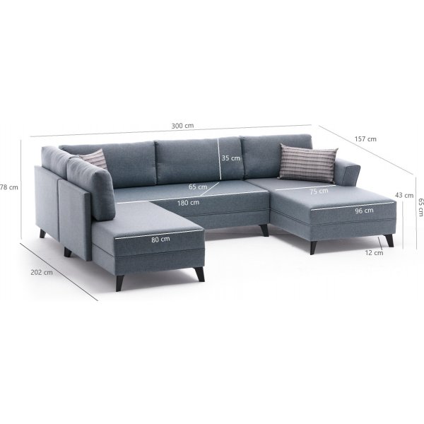 Efsun U-Bettsofa - Burgund