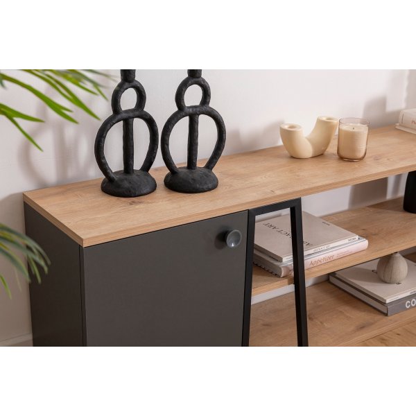 Lissa Medienbank 160 cm - Saphireiche/Schwarz