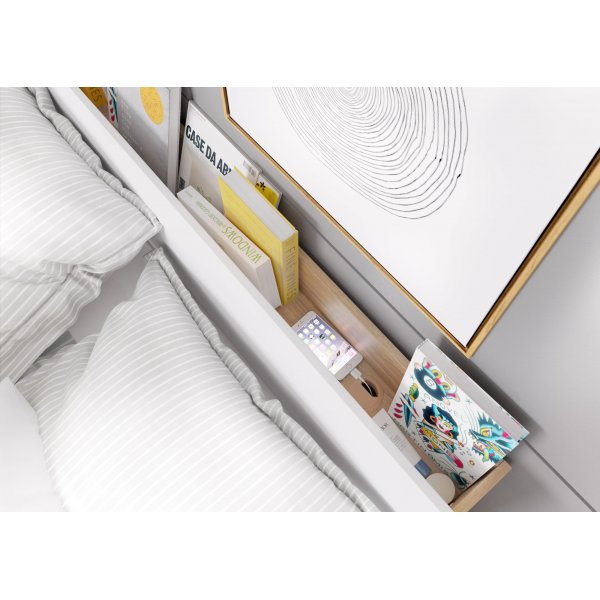 Dentro 140 x 200 cm großes Bett mit Stauraum - Weiß/Stirlingeiche