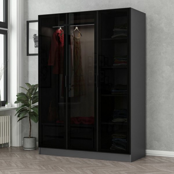 Cavolo Kleiderschrank 135 cm - Anthrazit/Schwarz