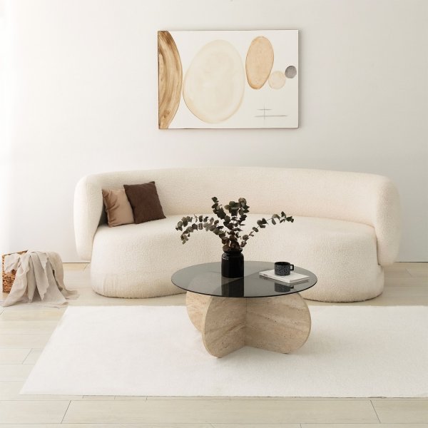Bubble Couchtisch Ø75 cm - Travertin/rauchfarbenes Glas