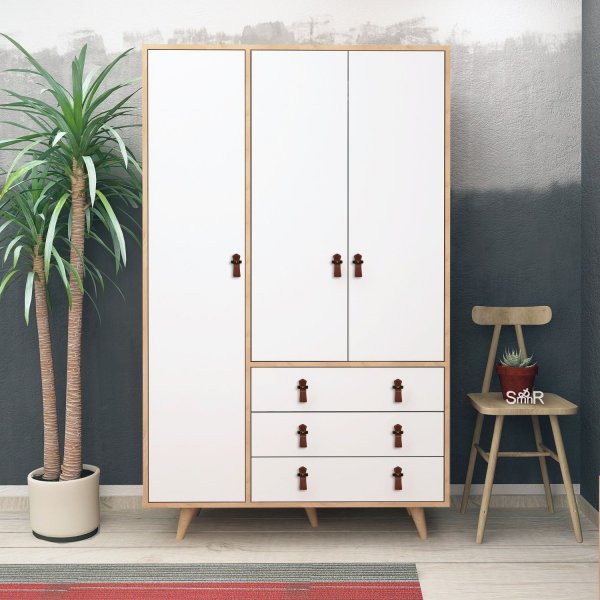 Musso Kleiderschrank 120x52x187 cm - Eiche/Weiß