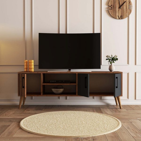 Exxen Medienbank 150 cm - Walnuss/Anthrazit