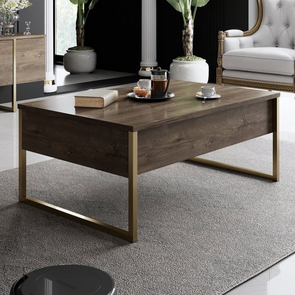 Lux Couchtisch 90 x 60 cm - Walnuss/Gold
