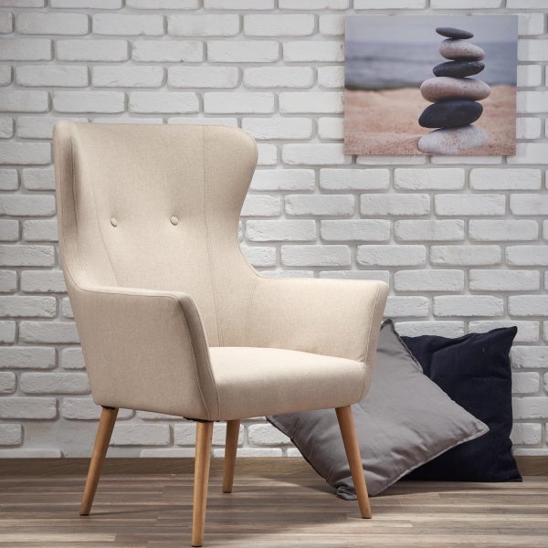 Lise Ohrensessel - Beige (Stoff) / Holz