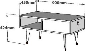 Delux Couchtisch 90 x 45 cm - Schwarz/Weiß