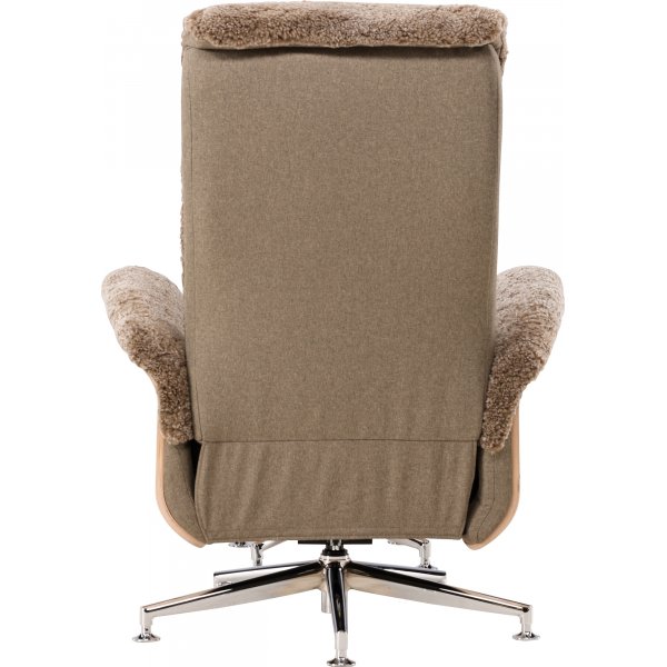 Schaffellsessel mit Fußhocker - Braun / Eiche - Ulla