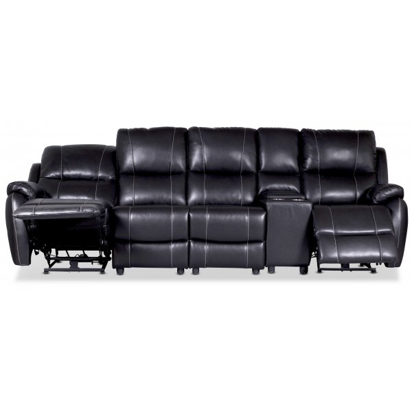Enjoy Chicago Liegesofa - 4-Sitzer (elektrisch) in schwarzem Kunstleder (Modell H)