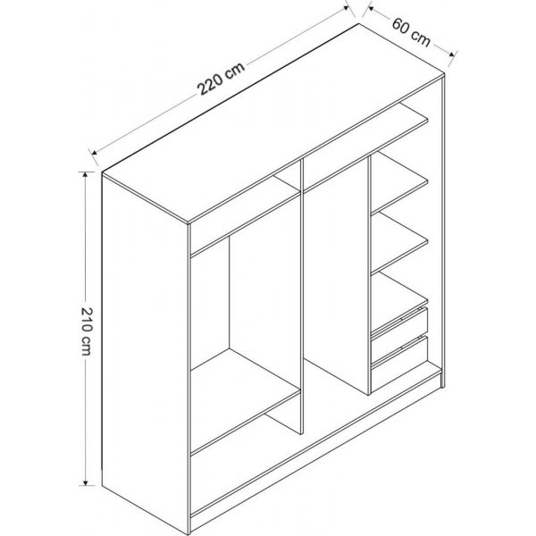 Kapusta Kleiderschrank 220x52x210 cm - Weiß/Schwarz/Braun