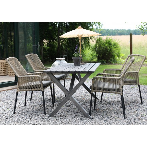 Scottsdale Outdoor-Essgruppen-Esstisch mit 4 Ystad-Gestellstühlen - Grau/Beige