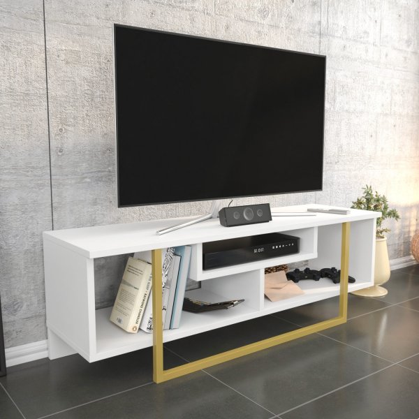 Asal Medienbank 120 cm - Gold/Weiß
