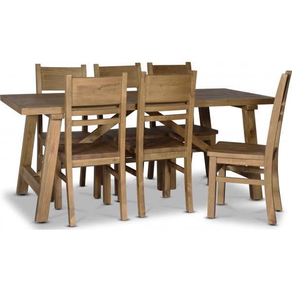 Woodforge Esstisch mit 6 Stühlen aus recyceltem Holz