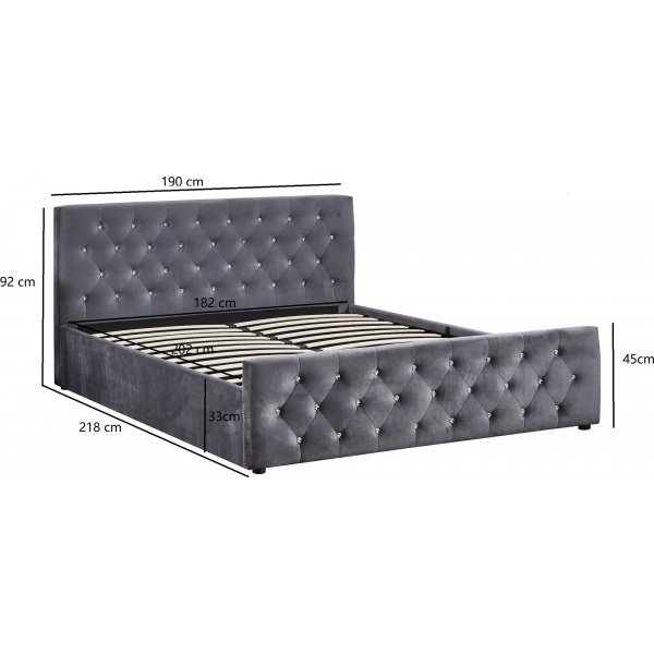 Doppelbett grauer Samt 180 x 200 cm - Dubai + Möbelfüße