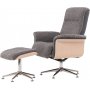 Relaxsessel mit Fußhocker - Graues Schaffellimitat/weiß getünchte Eiche