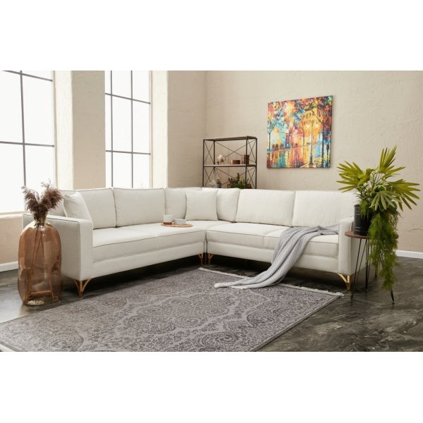 Berlin Ecksofa - Cremeweiß/Gold