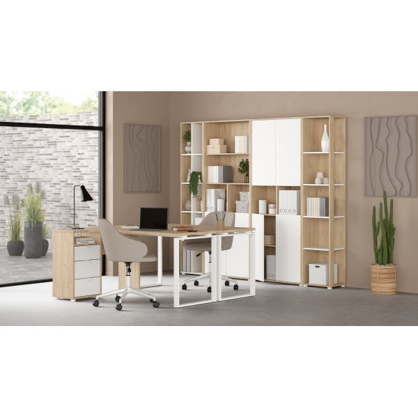 Schilder-Bücherregal mit Trennwand - Weiß/Hickory