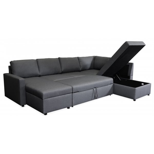 Dream Schlafsofa mit Stauraum (U-Sofa) rechts - Dunkelgrau (Stoff)
