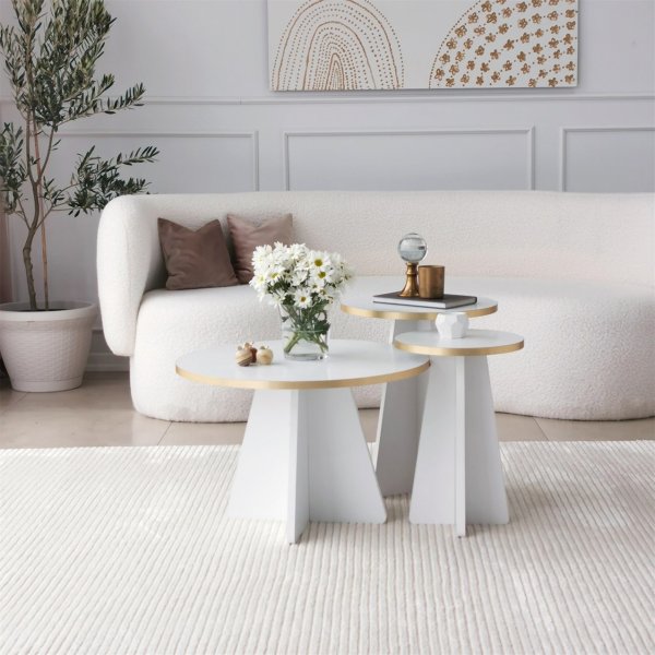 Pilz-Beistelltisch-Set Ø30/40 cm - Gold/Weiß