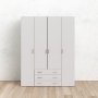 Space-Kleiderschrank mit 4 Türen und 3 Schubladen - Weiß
