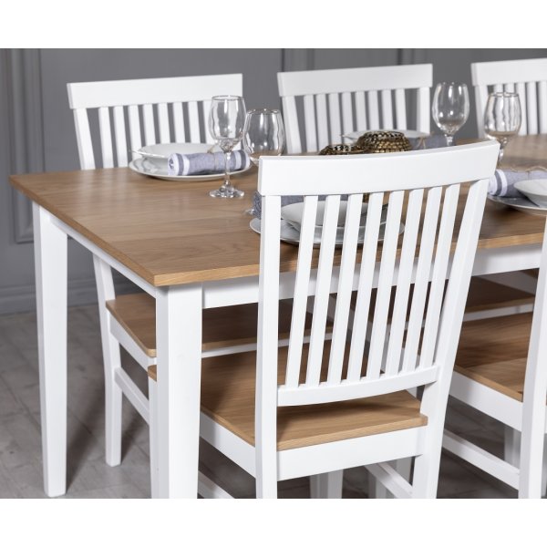 Fårö Essgruppe: Tisch 180 cm inklusive 6 Fårö Stühle - Eiche/weiß + 4.00 x Möbelfüße