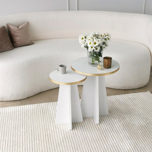 Pilz-Beistelltisch-Set Ø30/40 cm - Gold/Weiß