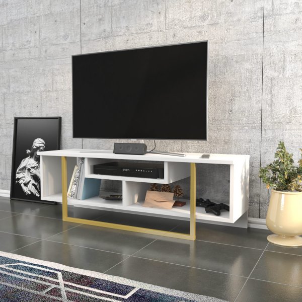 Asal Medienbank 120 cm - Gold/Weiß