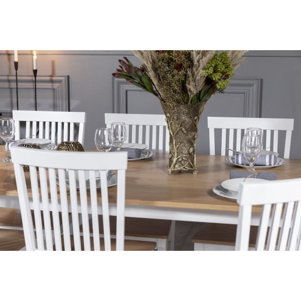 Fårö Essgruppe: Tisch 180 cm inklusive 6 Fårö Stühle - Eiche/weiß + 4.00 x Möbelfüße