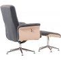 Relaxsessel mit Fußhocker - Graues Schaffellimitat/weiß getünchte Eiche