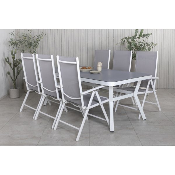 Virya Outdoor-Essset mit 6 Break-Stühlen - Grau/Weiß