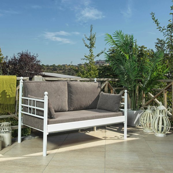 Manyas 2-Sitzer Outdoor-Sofa - Weiß/Braun