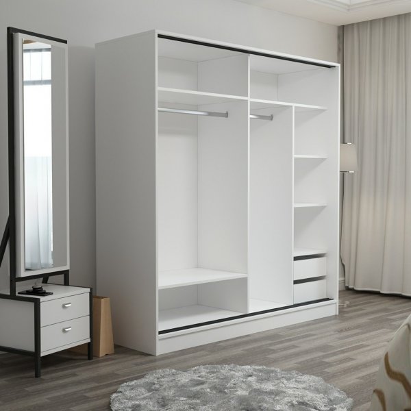 Kapusta Kleiderschrank 180 cm - Weiß/Schwarz/Braun