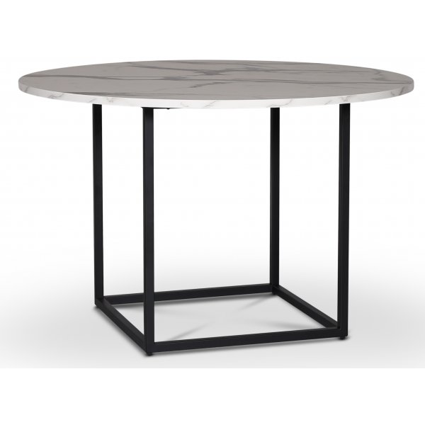 Sintorp Essgruppe, Esstisch rund Ø115 cm inkl. 4 Orust Freischwinger schwarz - Weißer Marmor (Laminat) + 4.00 x Serviettenringe