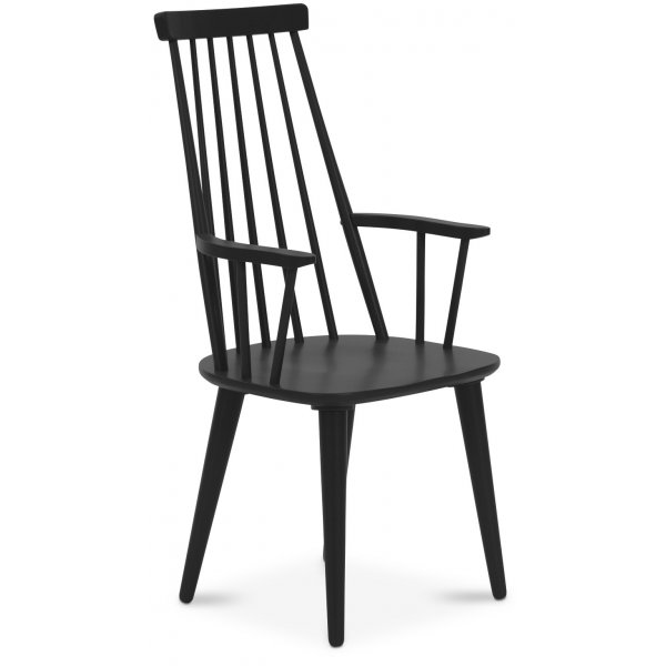 Mellby Essgruppe 180 cm Tisch mit 6 schwarzen Dalsland Rohrstühlen mit Armlehnen