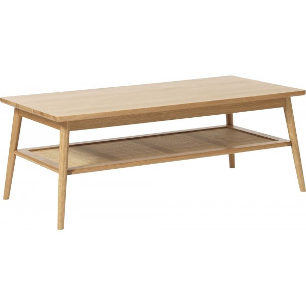 Yuma Couchtisch aus geölter Eiche mit Ablage aus Rattan