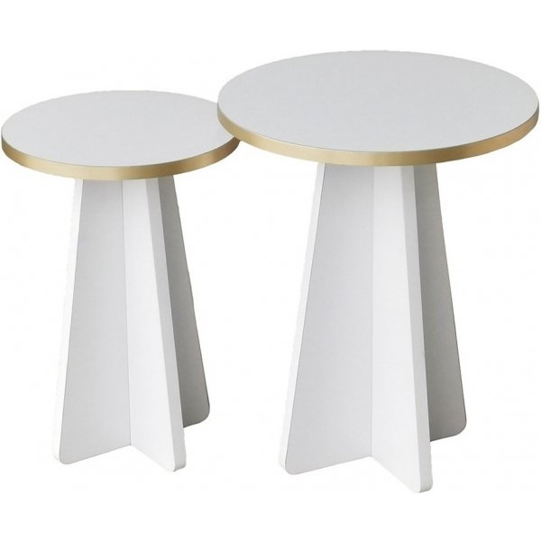 Pilz-Beistelltisch-Set Ø30/40 cm - Gold/Weiß