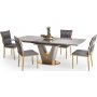 Valentino Esstisch 160-220 x 90 cm - Grauer Marmor/Hellgrau/Gold