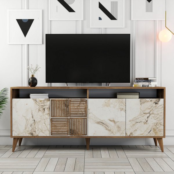 Milan Sideboard 180 cm - Nussbaum/weißer Marmor